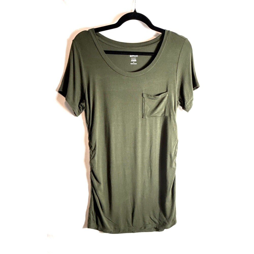 Market And Spruce Maternity T-Shirt Women's Medium Green Gathered for Baby Bump